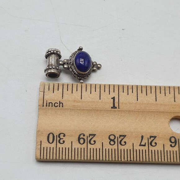 Vintage Sterling Silver Pendant With Blue Lapis Lazuli Gemstone Oval Design - Picture 5 of 6